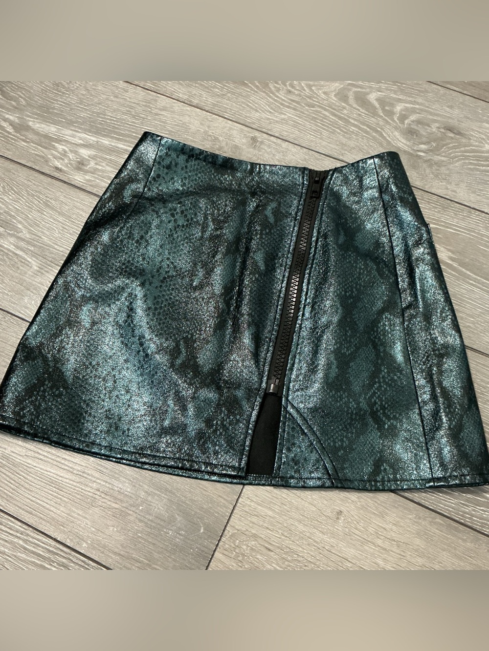 PUNKRAVE Metallic Blue Faux Snakeskin Asymmetric Zipper Mini Skirt